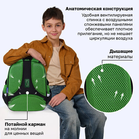 Ранец BRAUBERG FIT, 2 отделения, "Ночной воин", 38х27х14 см, 272023 - фото 13