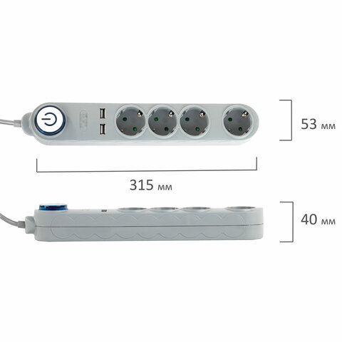 Сетевой фильтр SONNEN DX04, 4 розетки, 2 USB-порта, с заземлением, 10 А, 1,5 м, графит, 513493 - фото 7