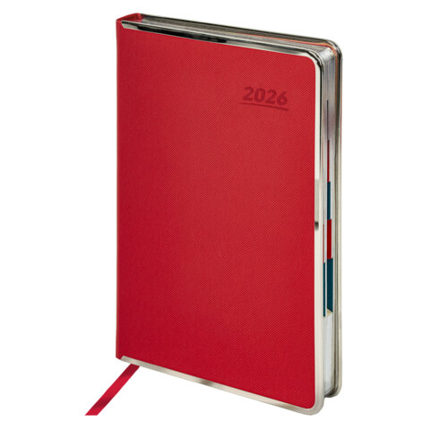 Ежедневник датированный 2026 А5 148х218 мм, GALANT "Infinity Silver", под кожу, красный, 117497 - фото 1