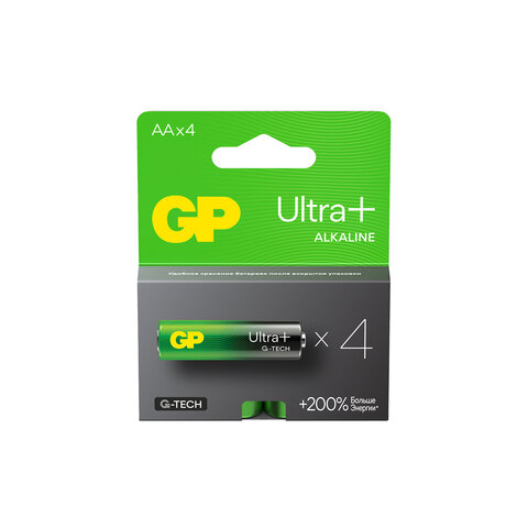 Батарейки КОМПЛЕКТ 4 шт., GP Ultra Plus G-Tech, AA (LR6), алкалиновые, пальчиковые, 15AUPA21-2CRSB4 - фото 1