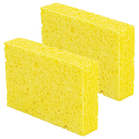 Губки для посуды 95х65х20 мм, ЦЕЛЛЮЛОЗНЫЕ, КОМПЛЕКТ 2 штуки, желтые, LAIMA, 700255 - фото 7