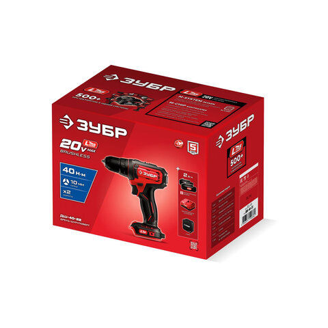Дрель-шуруповерт безударная, аккумулятор 20 В, 40 Н·м, 2 АКБ LMS (2 А·ч), сумка, ЗУБР Мастер ДШ-40-22 - фото 5