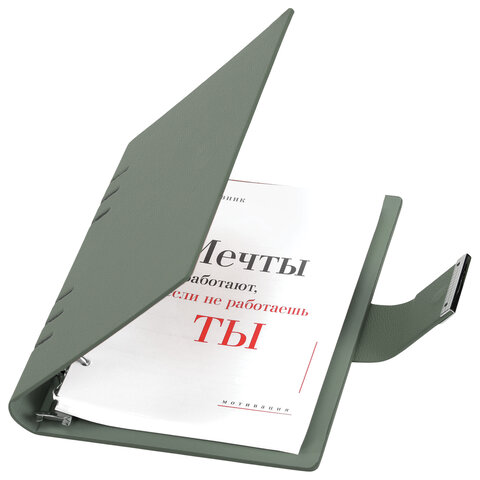 Ежедневник на кольцах в наборе с ручкой А5, 165x229 мм, BRAUBERG "Lux", под кожу, 100 листов, зеленый, 116858 - фото 5