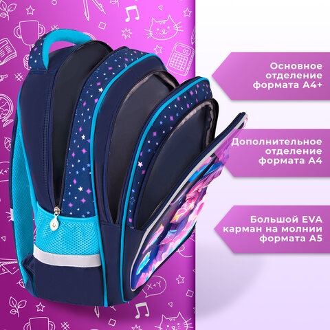 Рюкзак BRAUBERG KIDS FLOSSY, 2 отделения, 3 кармана, "Sky girl", 3D-панель, 40х28х18 см, 273179 - фото 12