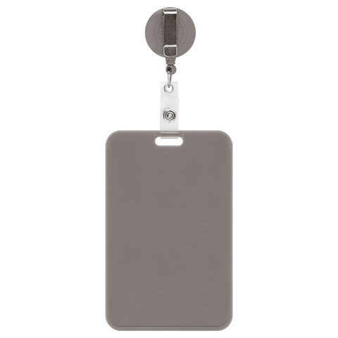 Бейдж вертикальный (85х54 мм), с рулеткой 70 см с клипом, СЛАЙДЕР, серый, BRAUBERG EXTRA, 238846 - фото 2