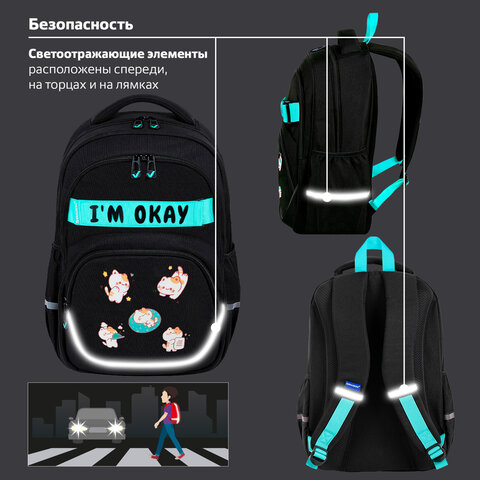Рюкзак BRAUBERG MOTION, 2 отделения, 3 кармана, "Positive cats", 41х28х17 см, 273114 - фото 14