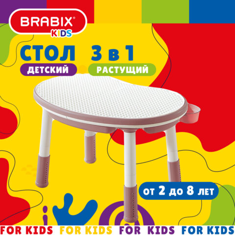 Стол детский трансформер 3 в 1 BRABIX KIDS CT-001, растущий, 2-8 лет, пластик, розовый, 533289 - фото 16