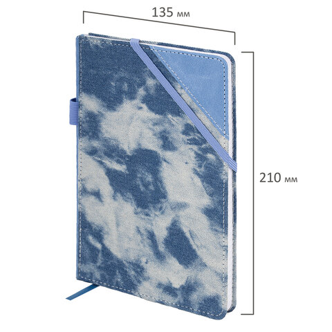 Блокнот А5 135x210 мм BRAUBERG "Denim", ткань/экокожа, резинка, держатель, 80 л., клетка, голубой, 117138 - фото 3