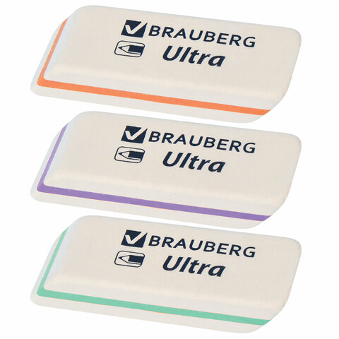 Ластик BRAUBERG "Ultra", 50х14х8 мм, белый, детали ассорти, натуральный каучук, 228704 - фото 1
