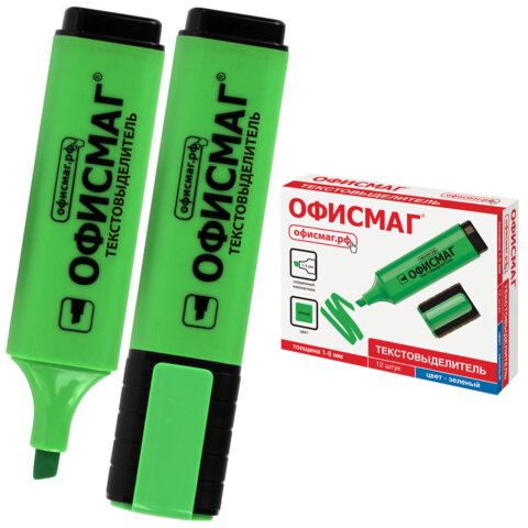 Текстовыделитель ОФИСМАГ, ЗЕЛЕНЫЙ, линия 1-5 мм, 151204 - фото 1