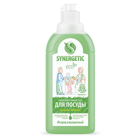 Гель для мытья посуды антибактериальный 500 мл, SYNERGETIC "Яблоко", 103052 - фото 1