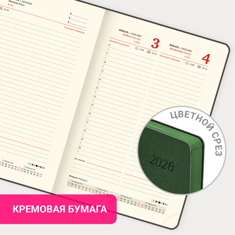 Ежедневник датированный 2026 А5 138x213 мм, BRAUBERG "Stylish", под кожу, гибкий, зеленый, 117102 - фото 16