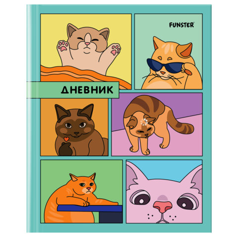 Дневник 5-11 класс 48 л., твердый, FUNSTER (ФАНСТЕР), выборочный лак, с подсказом, "Мемные коты", 107617 - фото 1