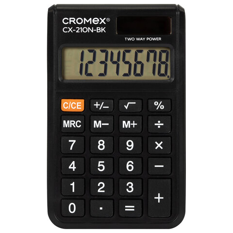 Калькулятор карманный CROMEX (КРОМЕКС) CX-210N-BK (96х62 мм), 8 разрядов, двойное питание, черный, 273834 - фото 1
