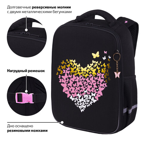 Ранец BRAUBERG LIGHT, 1 отделение, с брелоком, "Shining heart", фольгированная печать, 36х26х13 см, 272029 - фото 15