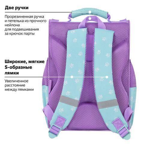 Ранец ПИФАГОР BASIC, 1 отделение, 3 кармана, эргономичная спинка, "Cat friends", 35х28х18 см, 272048 - фото 17