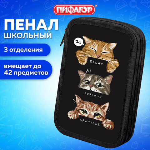 Пенал ПИФАГОР, 3 отделения, ламинированный картон, 19х11 см, "Cool trio", 273486 - фото 8