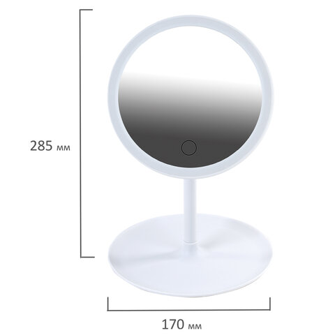 Зеркало настольное с LED-подсветкой для макияжа, диаметр 17 см, 3 режима свечения, аккумулятор 800 mAh, цвет белый, WBZ (ВБЗ), 609332 - фото 9