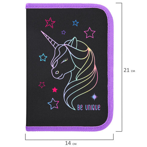 Пенал BRAUBERG с наполнением, 1 отделение, 1 откидная планка, 24 предмета, 21х14 см, "Radiant unicorn", 273532 - фото 7