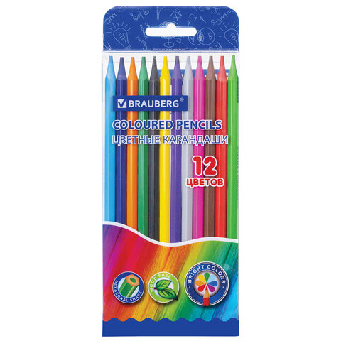 Карандаши цветные BRAUBERG, 12 цветов, цветной корпус, упаковка ПВХ-бокс, шестигранные, 182067 - фото 2