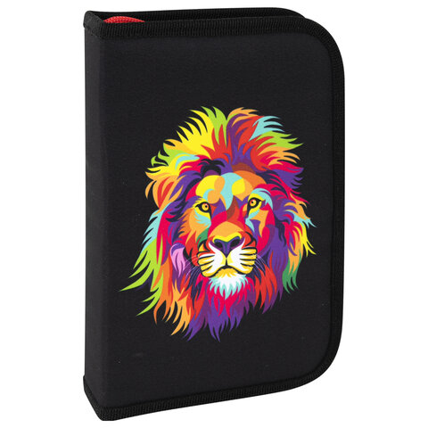 Пенал BRAUBERG с наполнением, 1 отделение, 1 откидная планка, 24 предмета, 21х14 см, "Colorful lion", 270725 - фото 1