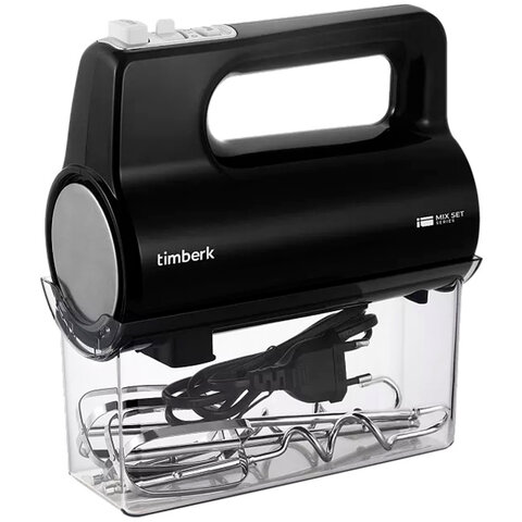 Миксер TIMBERK T-HM40S50, 700 Вт, 5 скоростей, 2 венчика, 2 крюка для теста, контейнер, черный - фото 1