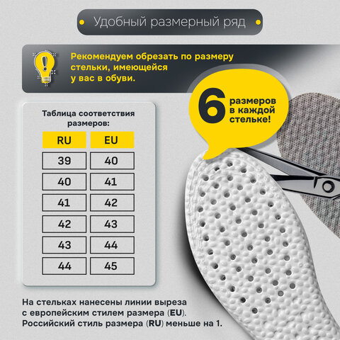 Стельки для обуви АНАТОМИЧЕСКИЕ ДЫШАЩИЕ, материал PU PRO, размер RU 39-44 / EU 40-45, с линиями выреза, SHEGRA (ШЕГРА), 700737 - фото 17