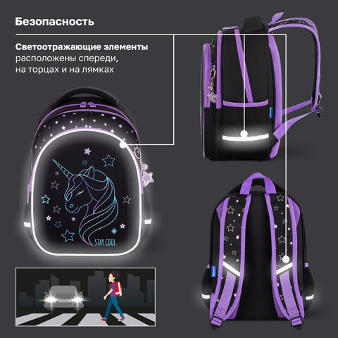 Рюкзак BRAUBERG OPTIMA, 2 отделения, с брелоком, "Сияющий единорог", 36х27х18 см, 273157 - фото 16