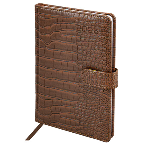 Еженедельник датированный 2026 А5 145х215 мм, BRAUBERG "Party", под кожу, коричневый, 117177 - фото 1