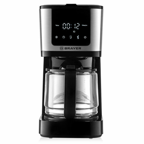 Кофеварка капельная BRAYER BR1125, 900 Вт, объем 1,25 л, LED-дисплей, термокружка в ПОДАРОК, черная - фото 2