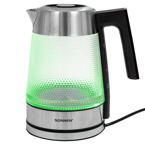 Чайник электрический с терморегулятором SONNEN KT-1809D, 1,8 л, 2200 Вт, 5 цветов подсветки, 5 температур, стекло текстура ромб, 455141 - фото 16