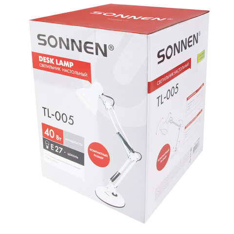 Настольная лампа-светильник SONNEN TL-005, подставка, 40 Вт, Е27, белый, высота 50 см, 237647 - фото 8