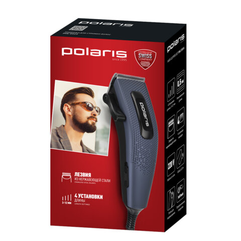 Машинка для стрижки волос POLARIS PHC 0954, 10 установок длины, 4 насадки, от сети, синяя, 34783 - фото 15