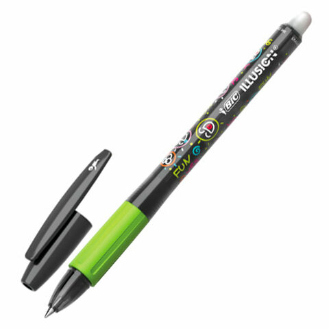Ручка стираемая гелевая с грипом BIC "Gelocity Illusion", ЧЕРНАЯ, корпус черный, линия 0,3 мм, 516523 - фото 1