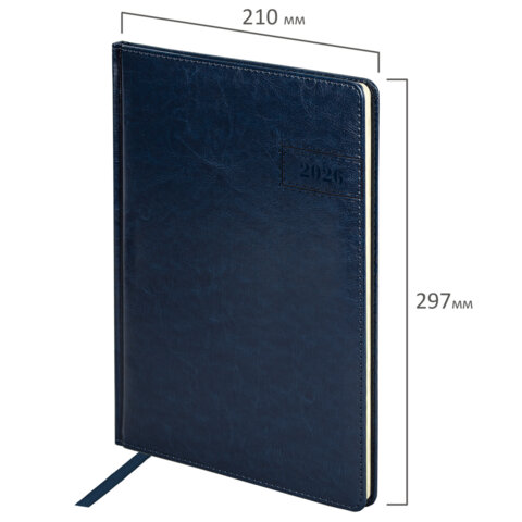Еженедельник датированный 2026, БОЛЬШОЙ ФОРМАТ 210х297 мм, А4, BRAUBERG "Imperial", под кожу, синий, 117157 - фото 2