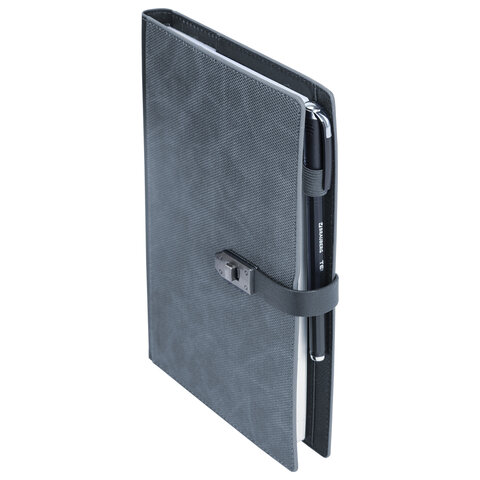 Ежедневник недатированный А5 152х220 мм BRAUBERG "Sirius", под кожу, застежка 160 л., серый, 116214 - фото 4