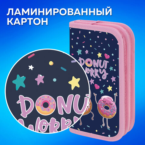 Пенал ПИФАГОР, 2 отделения, ламинированный картон, 19х11 см, "Comic donuts", 273482 - фото 10