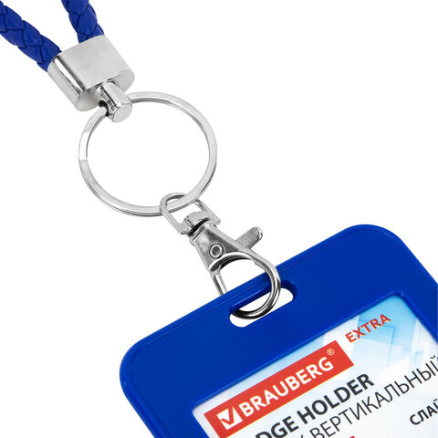 Бейдж вертикальный (85х54 мм), петля с карабином, СЛАЙДЕР, синий, BRAUBERG EXTRA, 238836 - фото 6