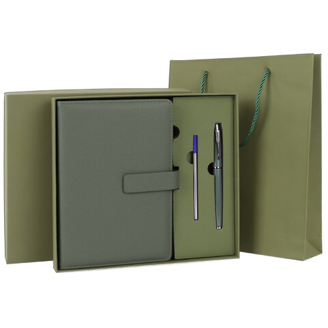 Ежедневник в подарочном наборе 5 в 1, А5, 145x212 мм, BRAUBERG "President", под кожу, 160 листов, зеленый, 116855 - фото 1