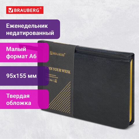 Еженедельник недатированный МАЛЫЙ ФОРМАТ 95х155 мм, А6, BRAUBERG "Iguana", под кожу, 64 л., черный, 114480 - фото 13