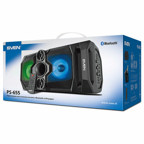 Колонка портативная SVEN PS-655, 50 Вт, TWS, Bluetooth, FM, USB, microSD, LED-дисплей, пульт, черная, SV-020163 - фото 5