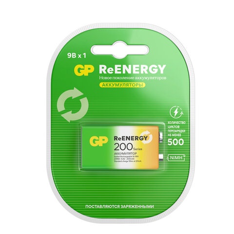 Батарейка аккумуляторная GP ReEnergy Ni-Mh 1 шт., "Крона" (20R8H 9V), 200 mAh, 20R8HRGY-2CRCB1 - фото 1
