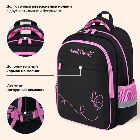Рюкзак BRAUBERG FAVOUR, 2 отделения, 3 кармана, "Парящая бабочка", вышивка, 40х29х15 см, 274433 - фото 12