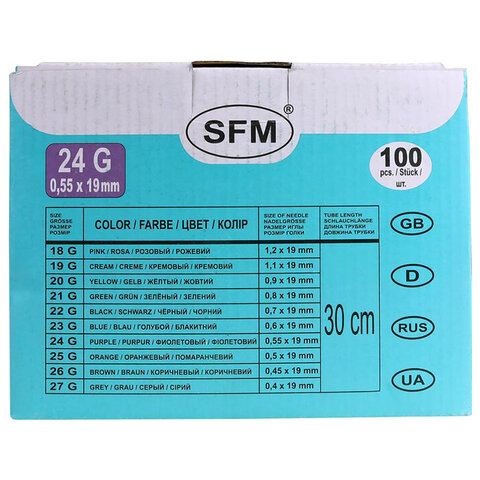Иглы-бабочки для вливания в малые вены SFM 0,55 х 19 - 24G, КОМПЛЕКТ 100 штук, LUER - фото 3