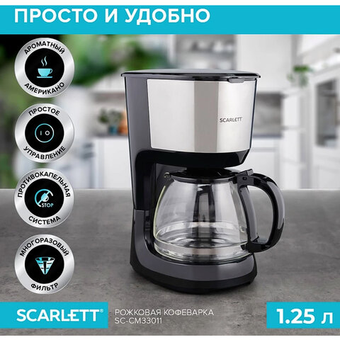 Кофеварка капельная SCARLETT SC-CM33011, 750 Вт, объем 1,25 л, подогрев, пластик, черный - фото 3