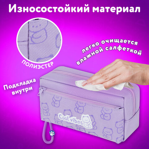 Пенал ЮНЛАНДИЯ ЮНИОР, 2 отделения, "Cool vibes", 21х9х8 см, 273821 - фото 9