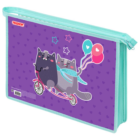 Папка для тетрадей ПИФАГОР А4, 1 отделение, картон/пластик, на молнии, "Bike cats", 272125 - фото 3
