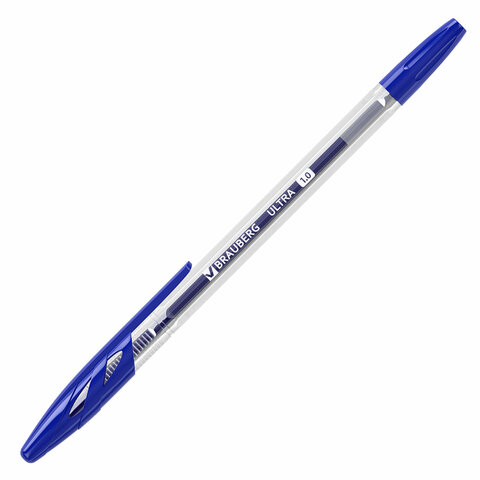 Ручки шариковые BRAUBERG "ULTRA", СИНИЕ, НАБОР 10 штук, корпус прозрачный, узел 1 мм, 143570 - фото 4