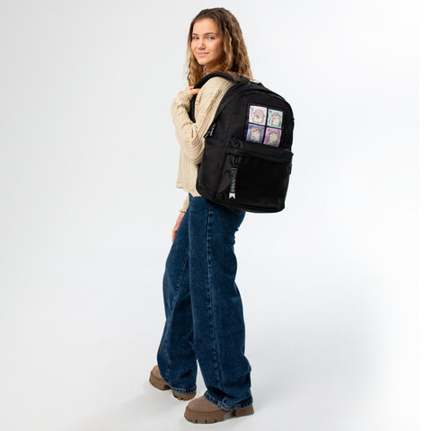 Рюкзак BRAUBERG FASHION CITY универсальный, карман-антивор, "Hamsters", черный, 44х31х16 см, 273840 - фото 8