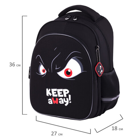 Рюкзак BRAUBERG OPTIMA, 2 отделения, с брелоком, "Keep away", СВЕТЯЩИЙСЯ, 36х27х18 см, 271361 - фото 12